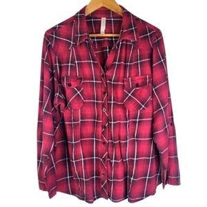 Warehouse One Red Plaid Button-Up Flannel Shirt